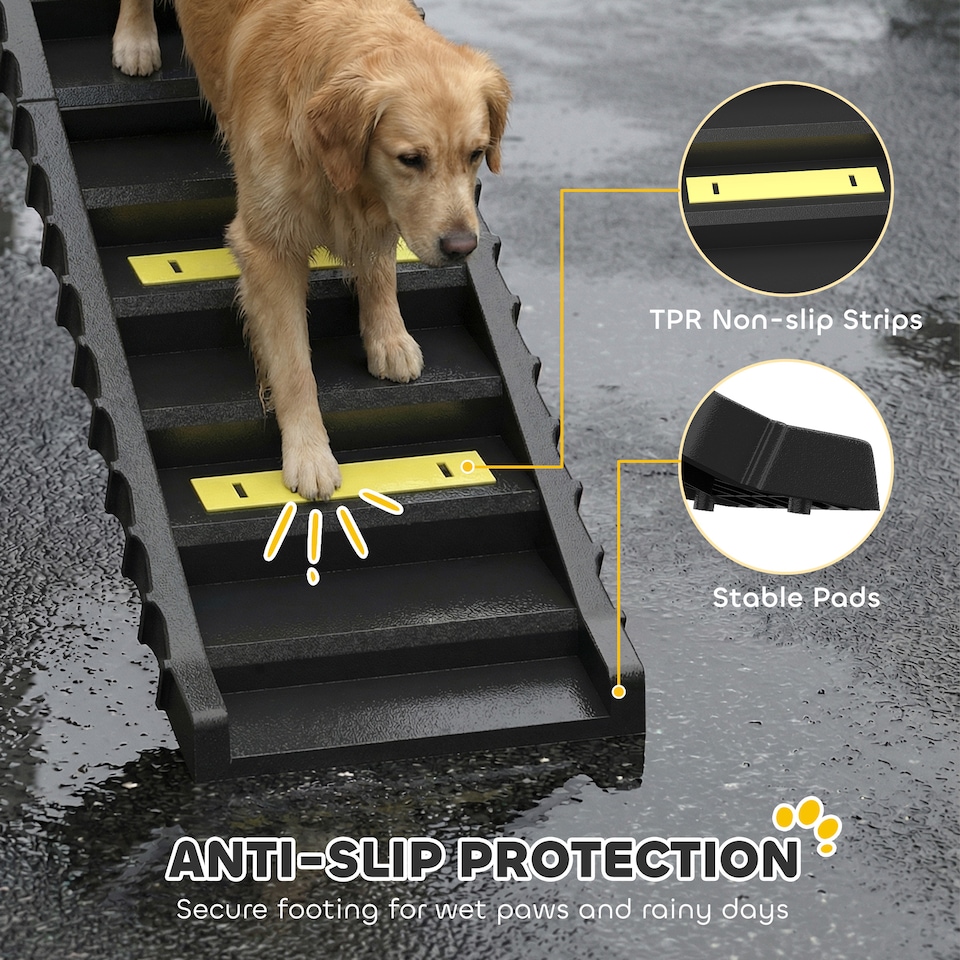 image 1 of PawHut Foldable Dog Ramp for Car, Non-Slip Dog Stairs for SUVs Truck, Black