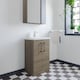 image 3 of Balterley Level Compact Bathroom Cloakroom Vanity Basin Unit with Ceramic Basin, Handles, Mid Oak | Brown | Grey Vicenza Oak | 840 x 510 x 360mm