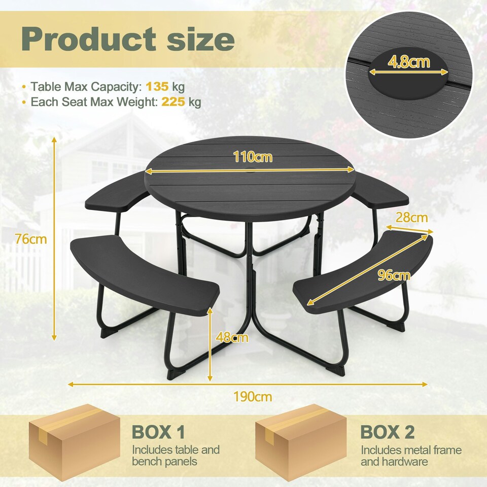 image 1 of COSTWAY 8 person Round Picnic Table Bench Set Picnic Table W/4 Benches