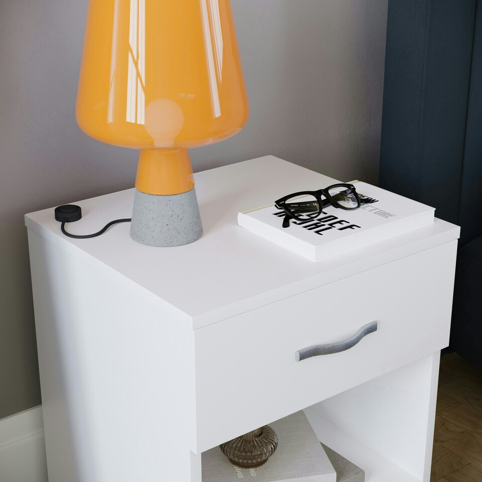 image 1 of Vida Designs Riano 1 Drawer Bedside Chest Cabinet Table Nightstand, White