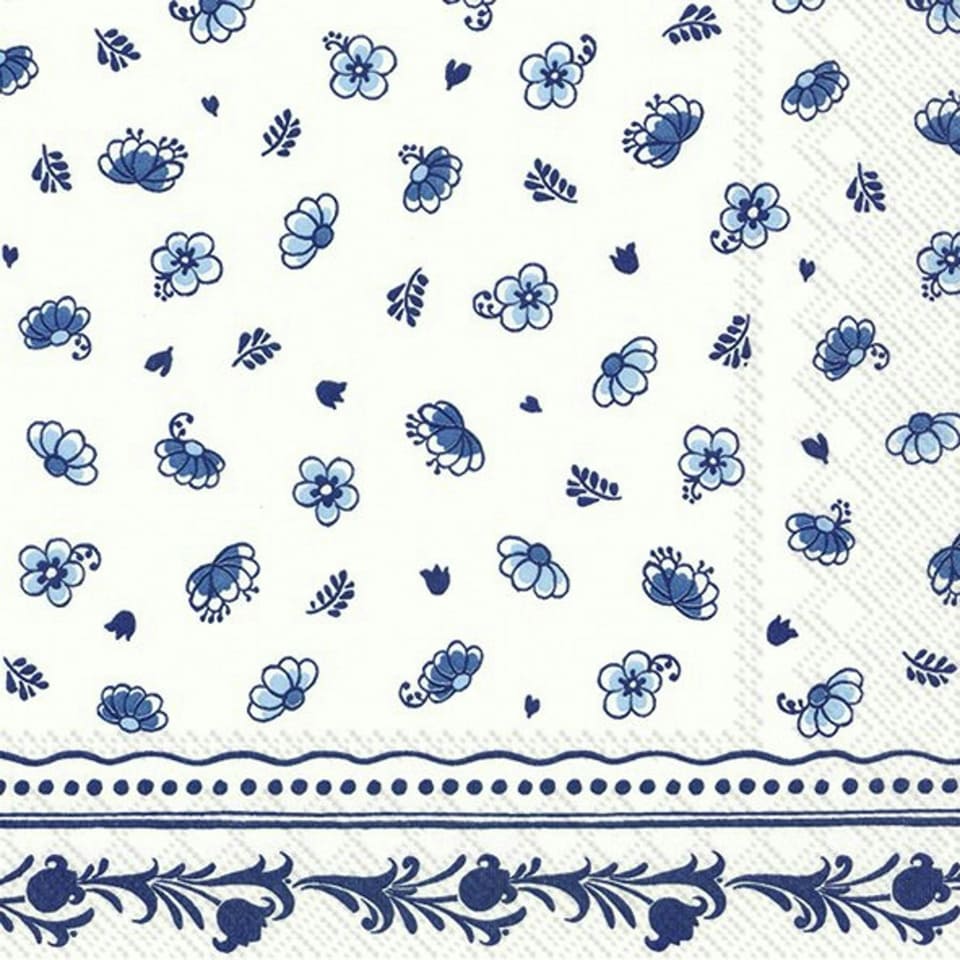 IHR Lunch Napkins  Laura White Blue 33cm 3ply 20 Pack