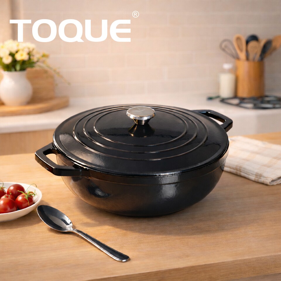 image 1 of Toque Cast Iron Enamel Dutch Oven Bread Baking Casserole Pot Self-Basting