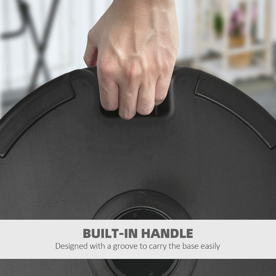 image 1 of Outsunny Garden Parasol Base Water or Sand Filled Weight with Built-In Handle | Black | Black | Φ56 x 30.5H cm
