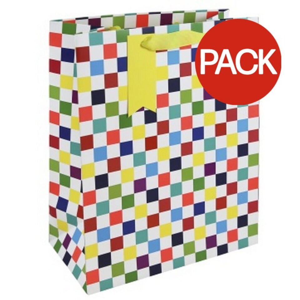 Eurowrap Checkerboard Gift Bag (Pack of 6) - Multicoloured - L