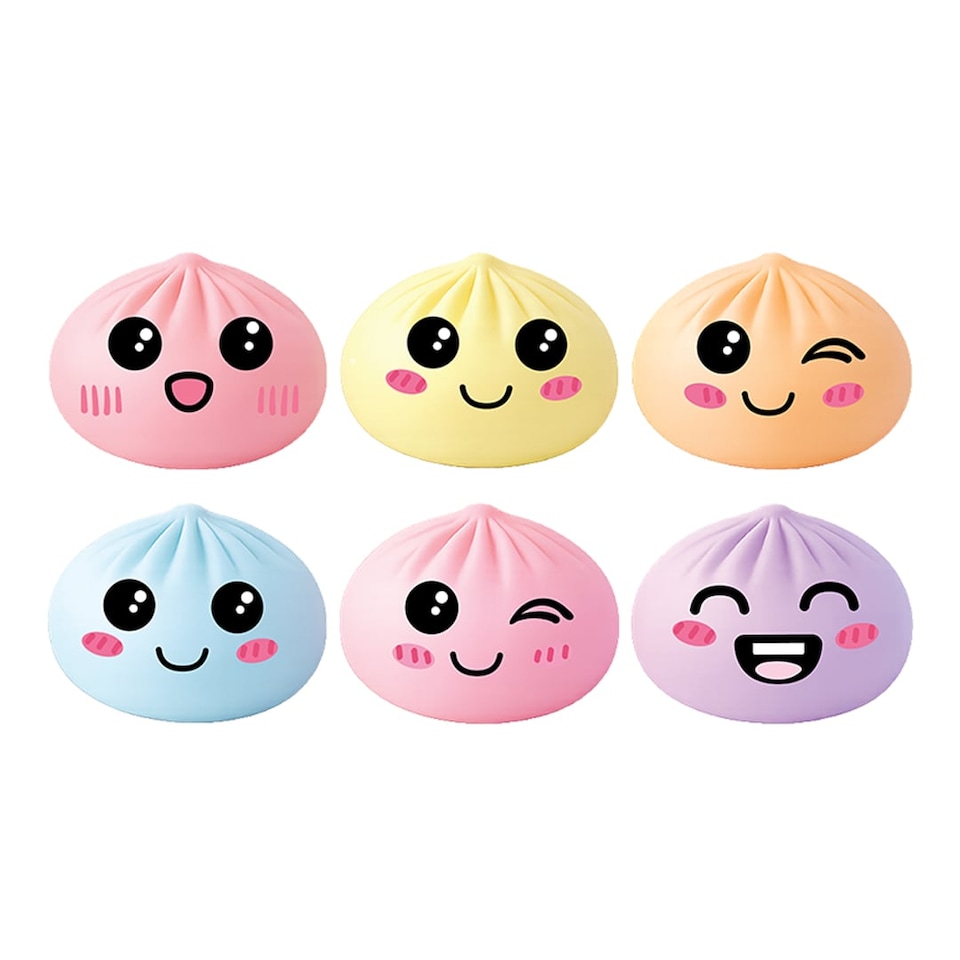 image 1 of Assorted Pastel Kawaii Bao Dumpling Squishy Toy in Steamer Basket 5.5cm