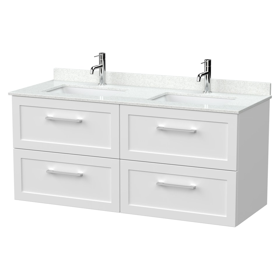 image 1 of Balterley Stonnall Traditional Wall Hung 4 Drawer Vanity Unit with Laminate Worktop, 1200mm, Matt White