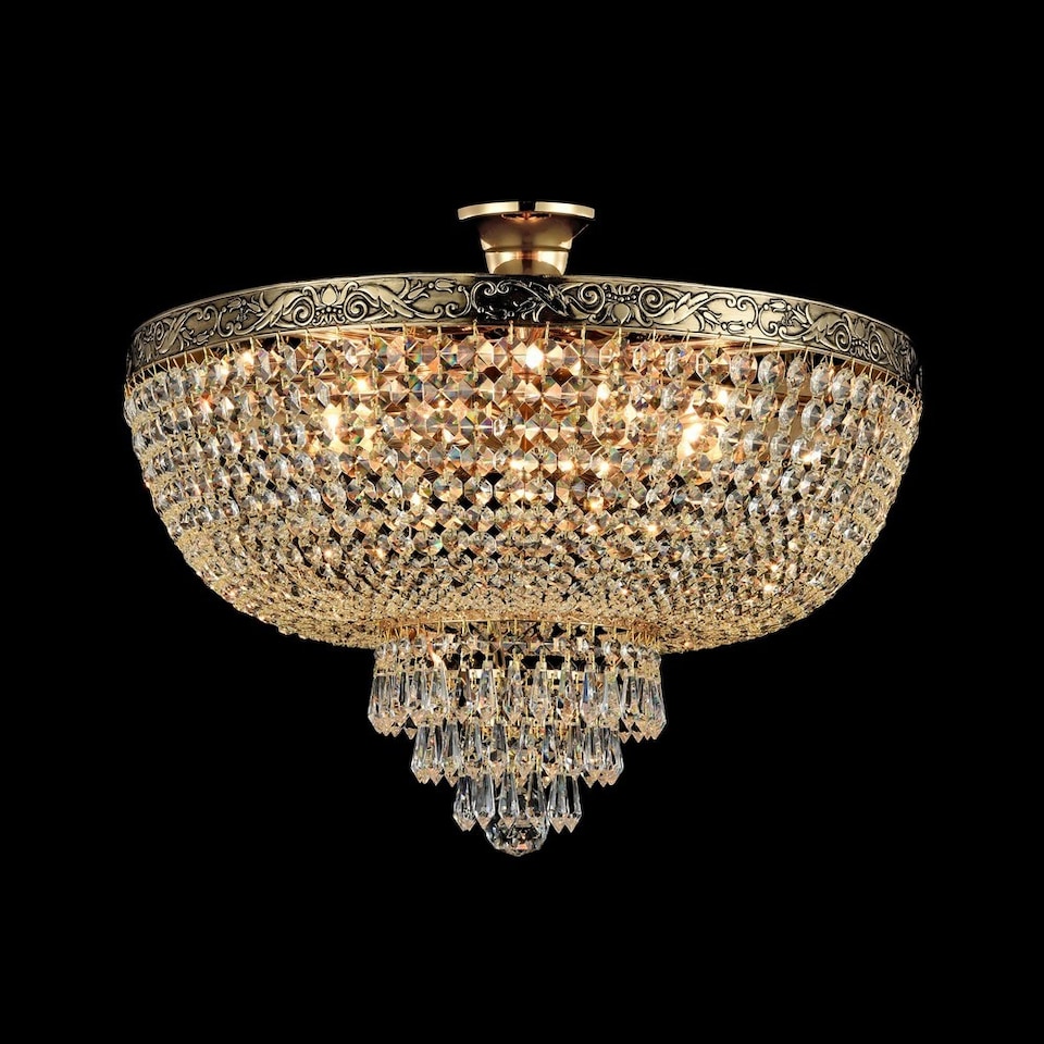 image 1 of Palace Semi Flush Ceiling Gold Antique & Crystal, 6 Light, E27