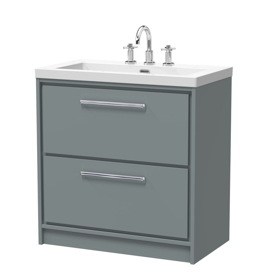 image 1 of Modern Bathroom 2 Soft Close Drawer Floor Fireclay Basin, Grey, 800mm | Grey | Monument Grey | 1