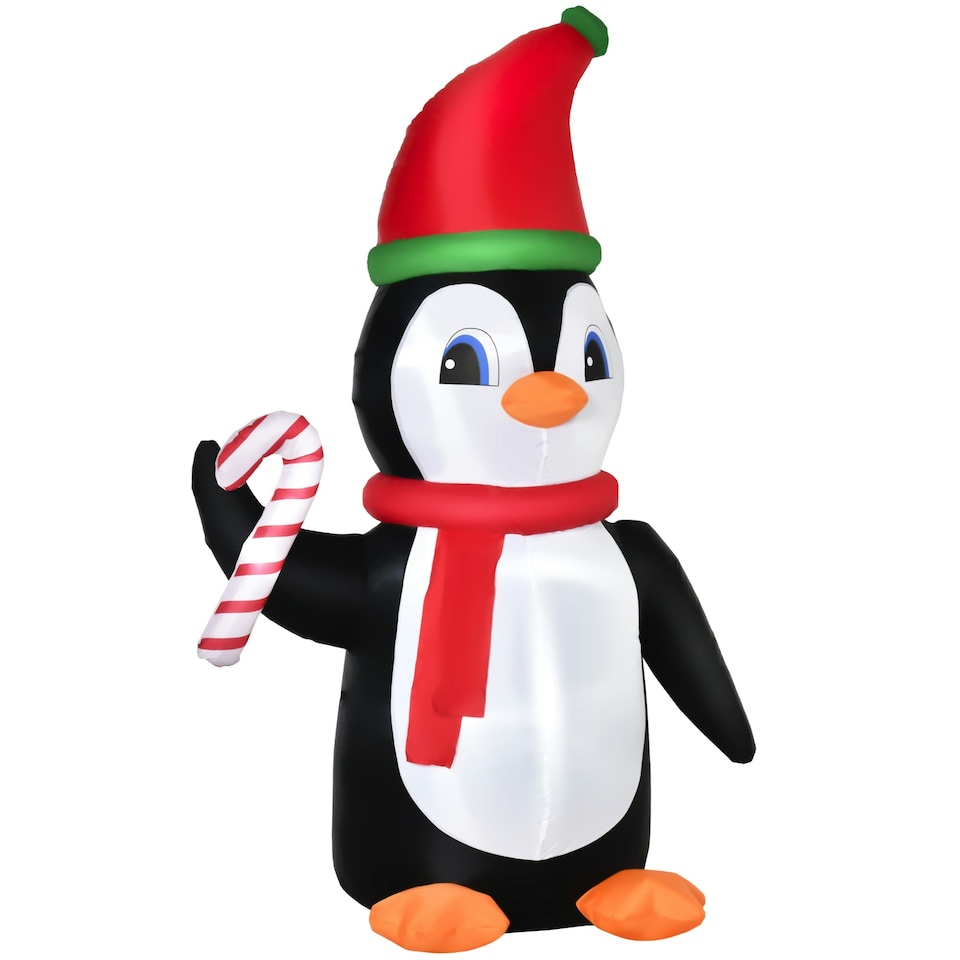 image 1 of HOMCOM 8ft Lighted Inflatable Christmas Penguin w/ Candy Cane for Garden