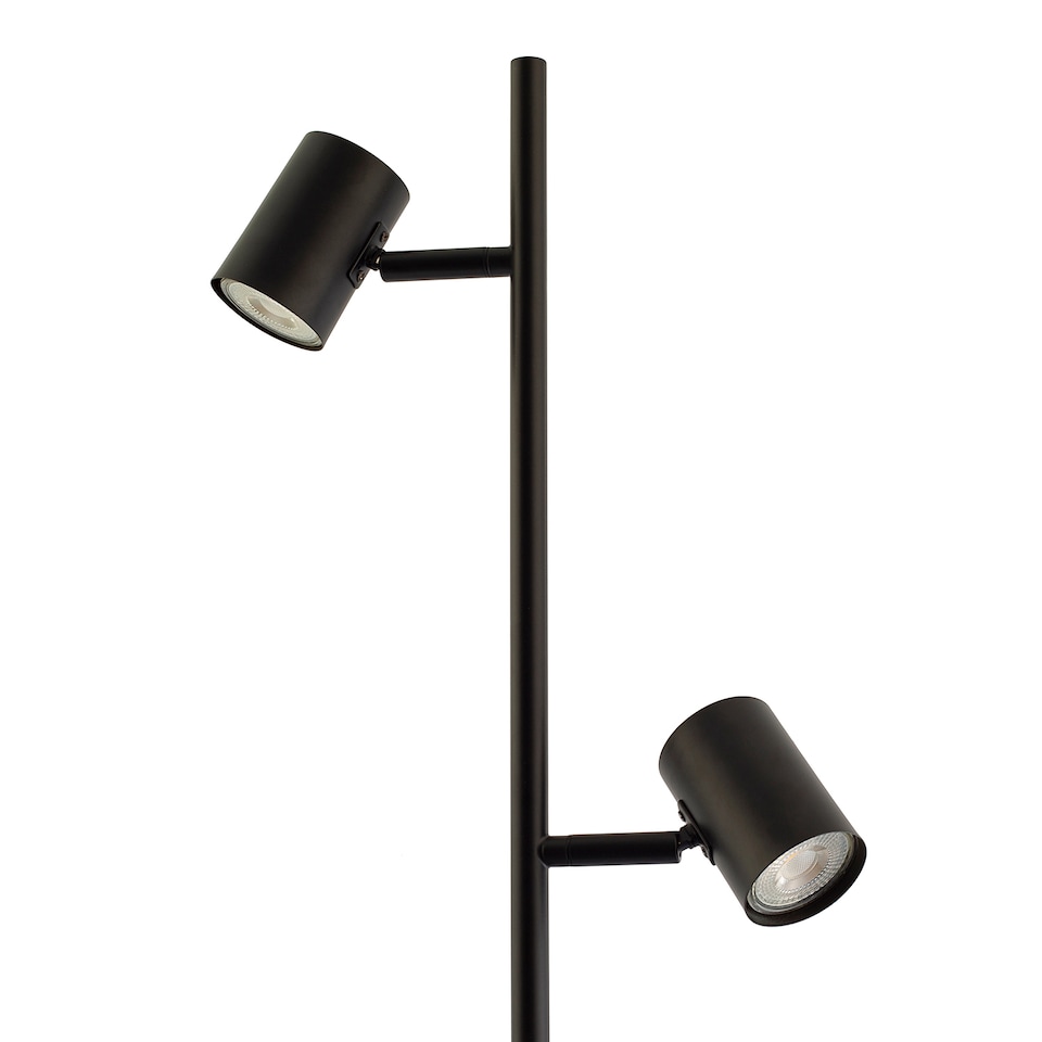 image 1 of LED Double Spot Black Metal Floor Lamp with Foot Switch and Adjustable Heads | Black