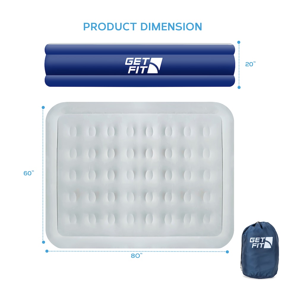 image 1 of Get Fit Air Bed With Built In Electric Pump - Premium King Size - Blow Up Bed With 2 X Free Pillows - Elevated Inflatable Air Mattress | Blue | Navy / White | 1