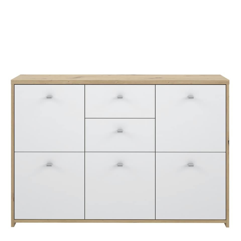 image 1 of Best Chest Storage Cabinet with 2 Drawers and 5 Doors in Artisan Oak/White