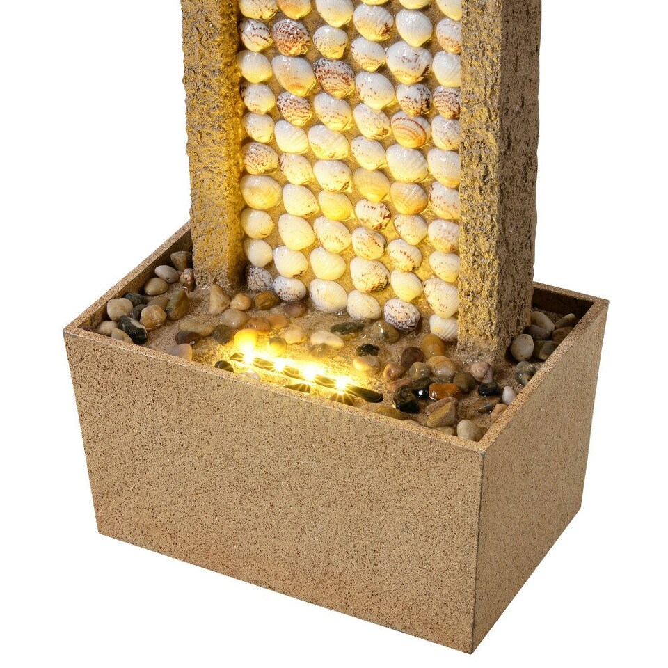image 1 of Teamson Home Garden Outdoor Water Feature, Tall Waterfall Water Fountain, With Warm LED Lights, Layered Rock Design, Seashells