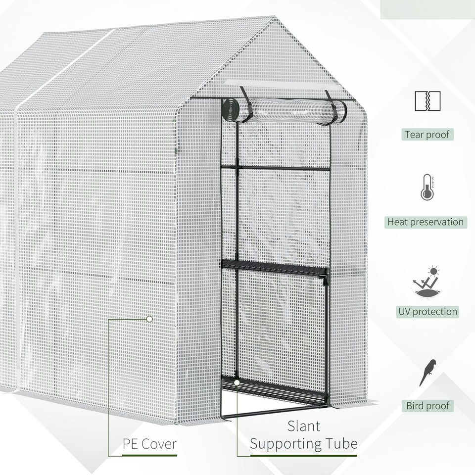 image 1 of Outsunny Walk in Greenhouse w/Shelves Steeple Grow House White