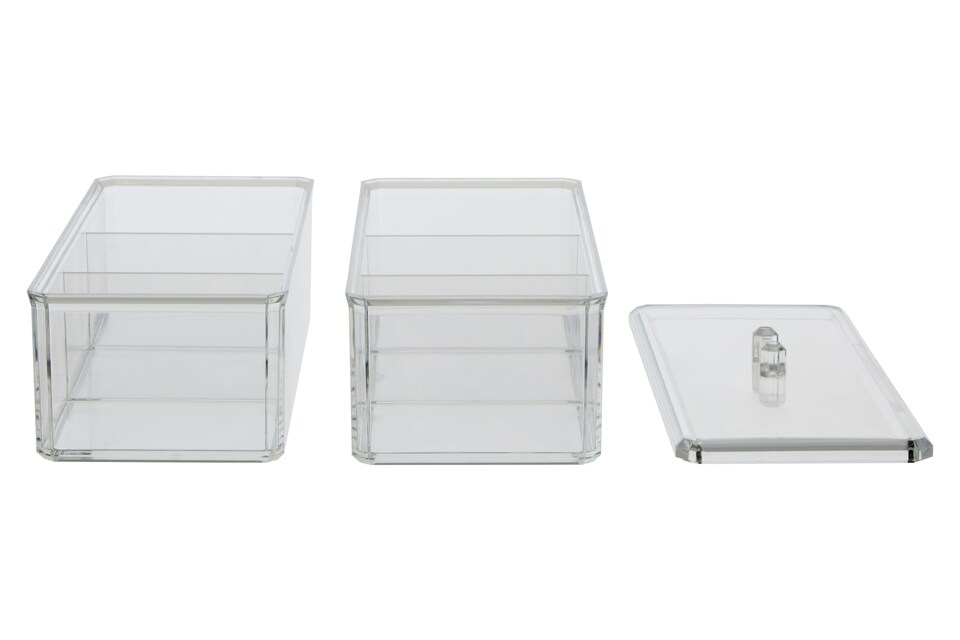 image 1 of Interiors by Premier Six Compartment Plastic Cosmetics Organiser, Makeup Drawer Organiser, Cosmetic Storage Box, Makeup Tray | Clear