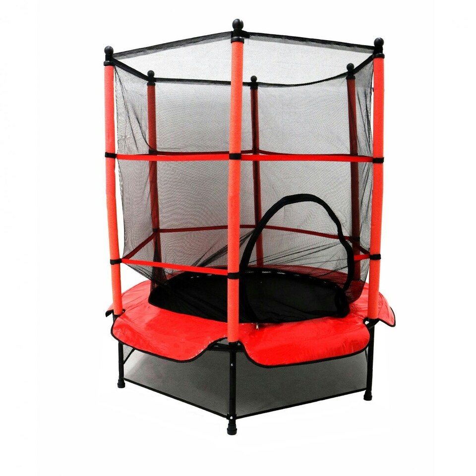 image 1 of Oypla 55" Kids First Trampoline with Safety Net Enclosure & Red Cover Garden Outdoors