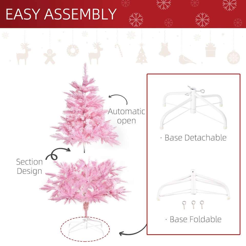 image 1 of HOMCOM 4FT Artificial Christmas Tree Holiday mas Holiday Tree Decoration with Automatic Open for Home Party, Pink