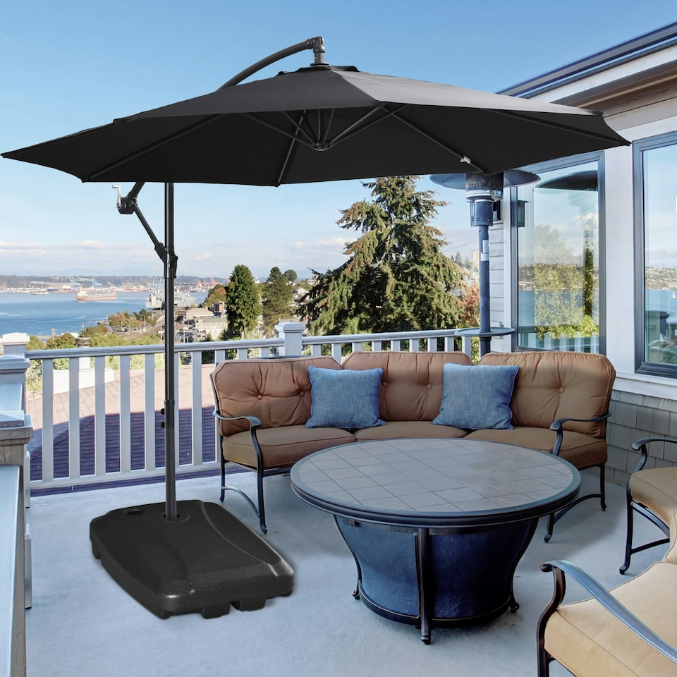 image 1 of Outsunny 7kg Parasol Base  with Wheels Water and Sand, Up to 75kg Black