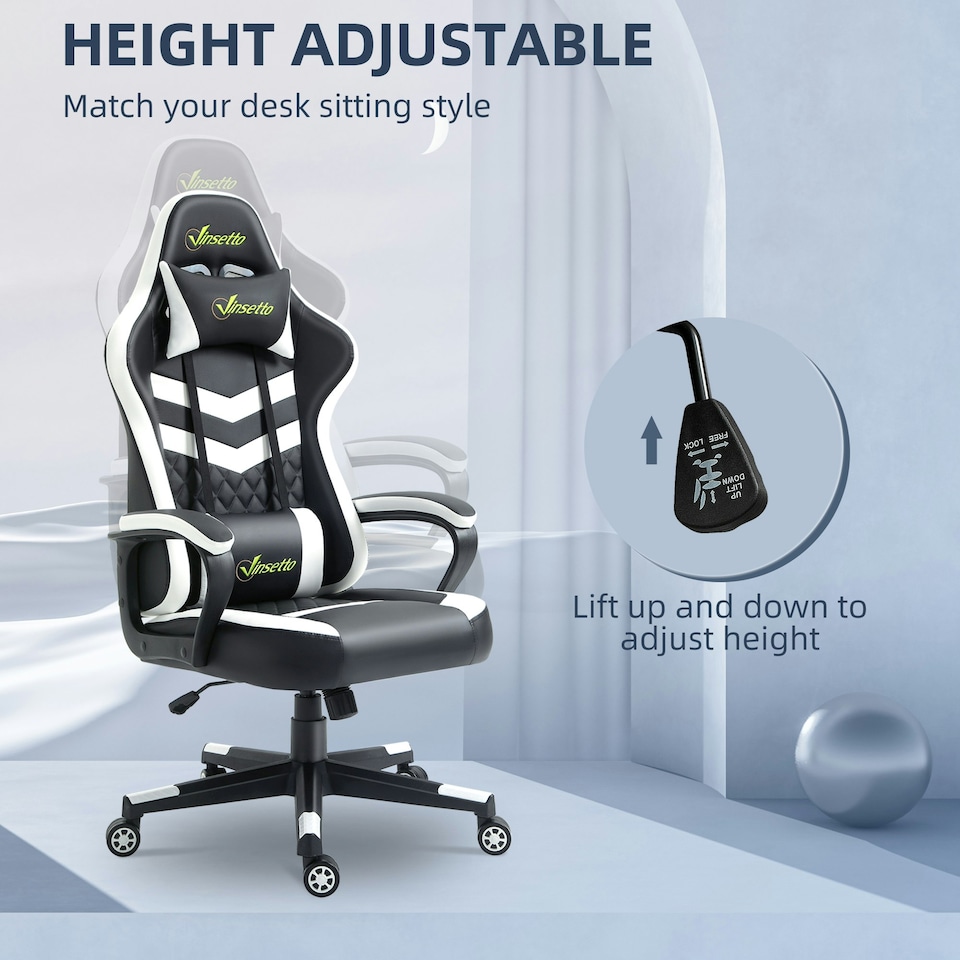 image 1 of Vinsetto Racing Gaming Chair w/ Lumbar Support, Gamer Office Chair, Black White