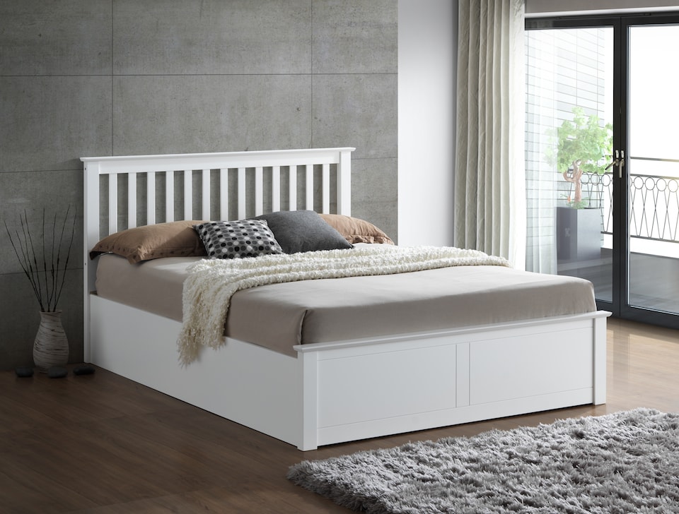 image 1 of Malmo White Wooden Ottoman Bed Double | White
