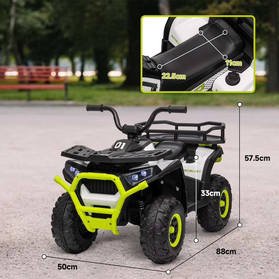 image 1 of AIYAPLAY 12V Kids Electric Ride on ATV, Battery Powered Quad Bike with 4 Suspension Wheels, Forward Reverse Function, Headlights, Music, Storage Basket, for Ages 3-5 Years, Green