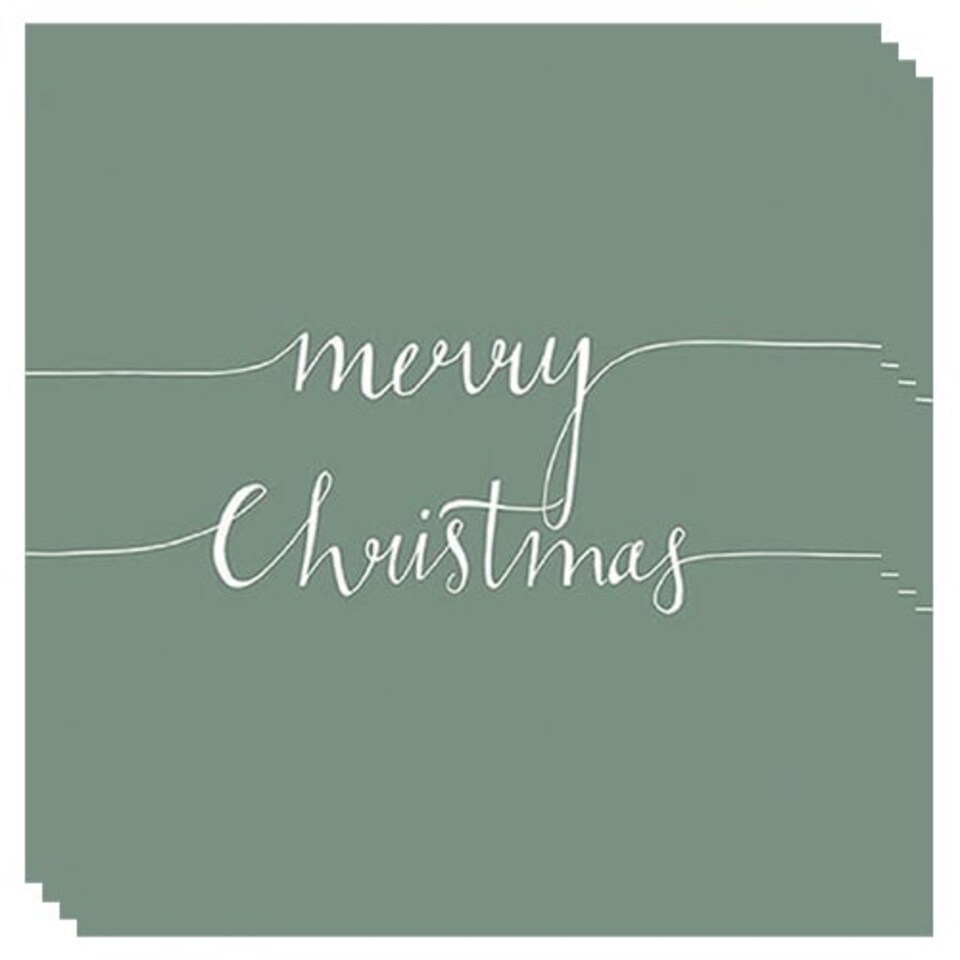 Merry Christmas Sage Green Script Premium Decoupage Luncheon Napkins 3 Ply 33cm - Pack of 20