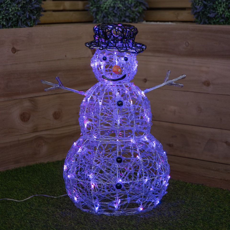 image 1 of 60cm Indoor Outdoor Acrylic Snowman Christmas Decoration with Colour Changing LED