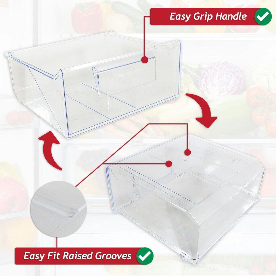 image 1 of SPARES2GO Lower Drawer for Zanussi ZBB27450 ZBB27452 ZBB27453SK ZNFN18FS5 Fridge Freezer 2nd from Bottom Container Box Clear