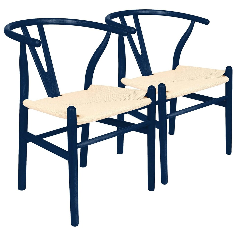 image 1 of Nicholas Winter Beech Wooden Scandi Danish Style Dining Chairs - Blue - Pack of 2 - Solid Wood Chair Armchair Dining Chair Club Chair Side Chair Blue