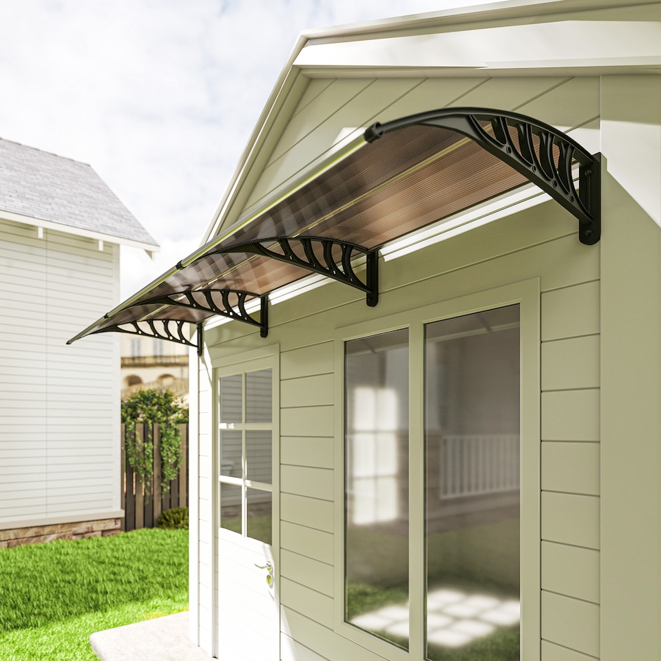 image 1 of Outsunny Door Canopy Outdoor Awning Rain Shelter for Window Porch, Brown | Brown