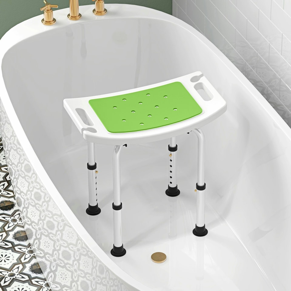 image 1 of HOMCOM Adjust Aluminium Bath Stool Shower Non-Slip w/ Shower Hole, Green
