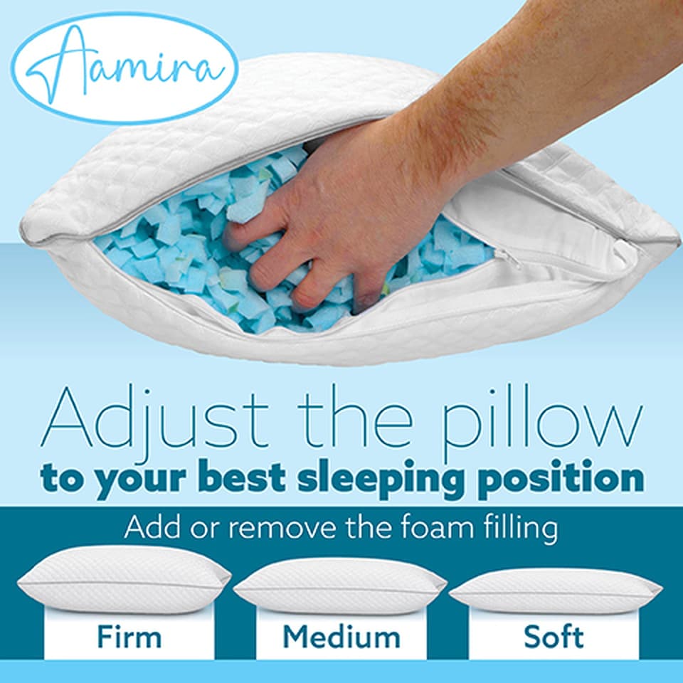 image 1 of Aamira Cooling Memory Foam Pillow Adjustable Orthopaedic Support Washable Cover 1 Pack | White | White | 1 Pack | 1