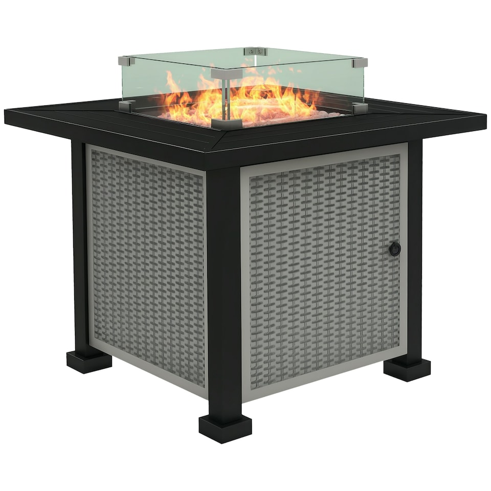 image 1 of Outsunny Outdoor Propane Gas Fire Pit Table w/ Wind Screen & Glass Beads, Grey