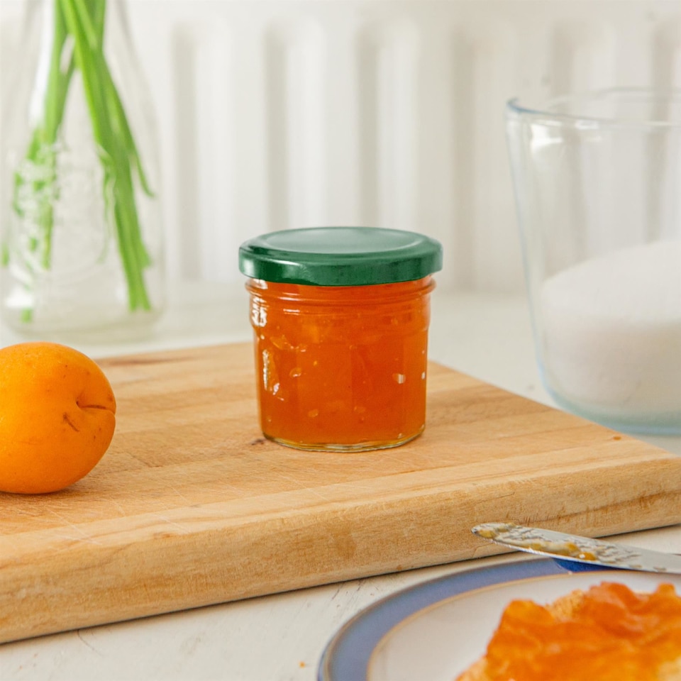 image 1 of Argon Tableware Glass Jam Jars with Green Lids - 90ml - Pack of 6