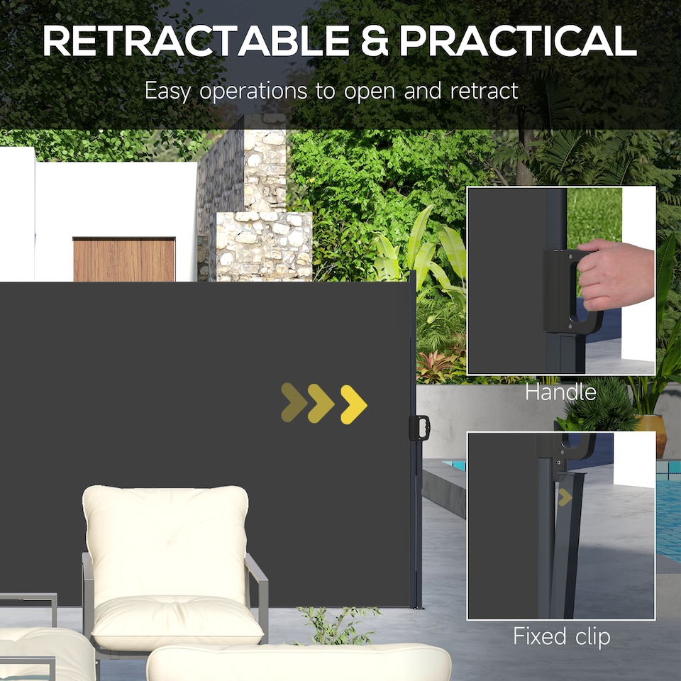 image 1 of Outsunny Side Awning Retractable, Privacy Screen, 400x160cm, Black | Black | Black | 1