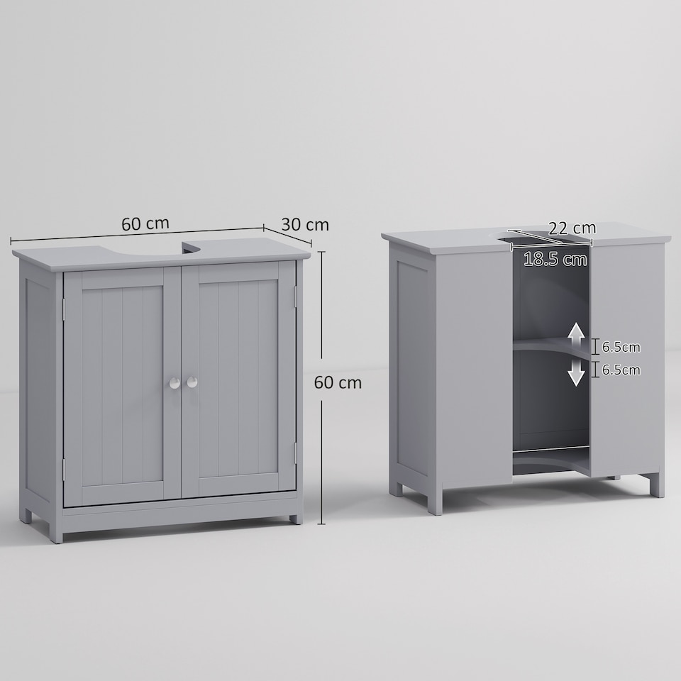 image 1 of kleankin 60x60cm Under-Sink Storage Cabinet w/ Adjustable Shelf Drain Hole Grey