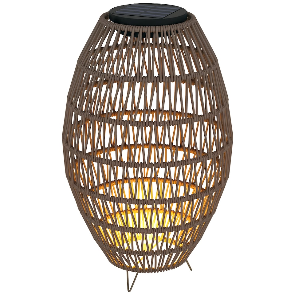 image 1 of Outsunny Rattan Solar Lamp, Auto OnOff Garden Lantern, Dark Brown | Brown