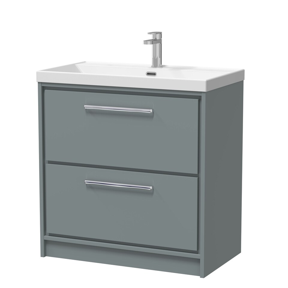 image 1 of Balterley Modern Bathroom 2 Soft Close Drawer Floor Standing Vanity Unit & Rectangular Basin | Grey | Monument Grey | 1