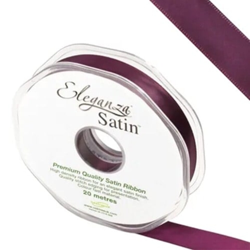 Aubergine Purple Satin Faced Ribbon Reel 15mm x 20m