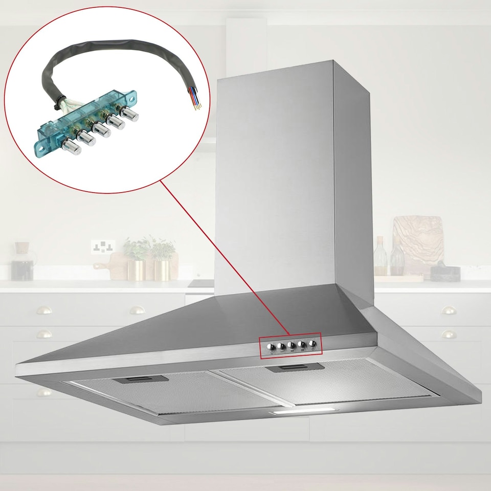 image 1 of SPARES2GO 5 Button Control Selector Switch for Terzismo Cooker Hood Extractor Fan Vent + Connector Cable