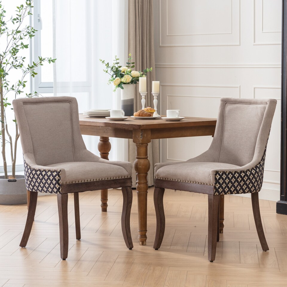 image 1 of Bewley Set of 2 Modern Fabric Dining Chairs with Wooden Legs