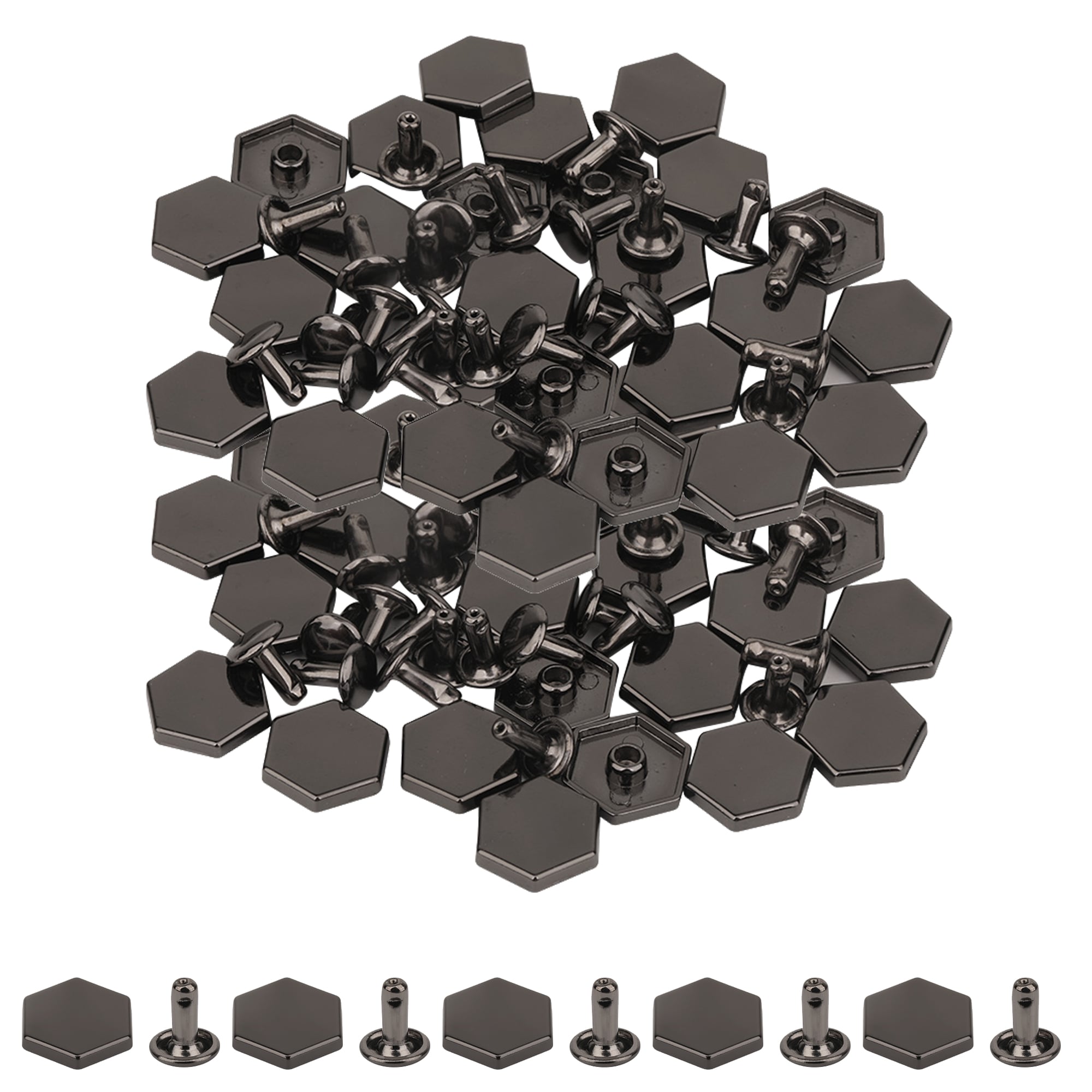 Neel Blue 14mm Hexagonal Feet Cap with 7mm Rivets Studs - 25pcs in Black