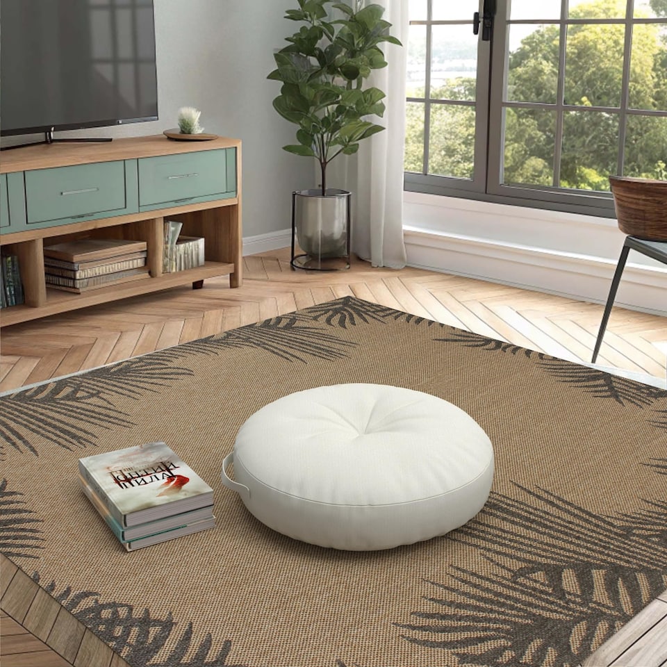 image 1 of Covers&All Sunbrella Round Seat Cushion with Handle, Plush Outdoor Pillows and Chair Cushions, 26 x 5, Canvas Natural