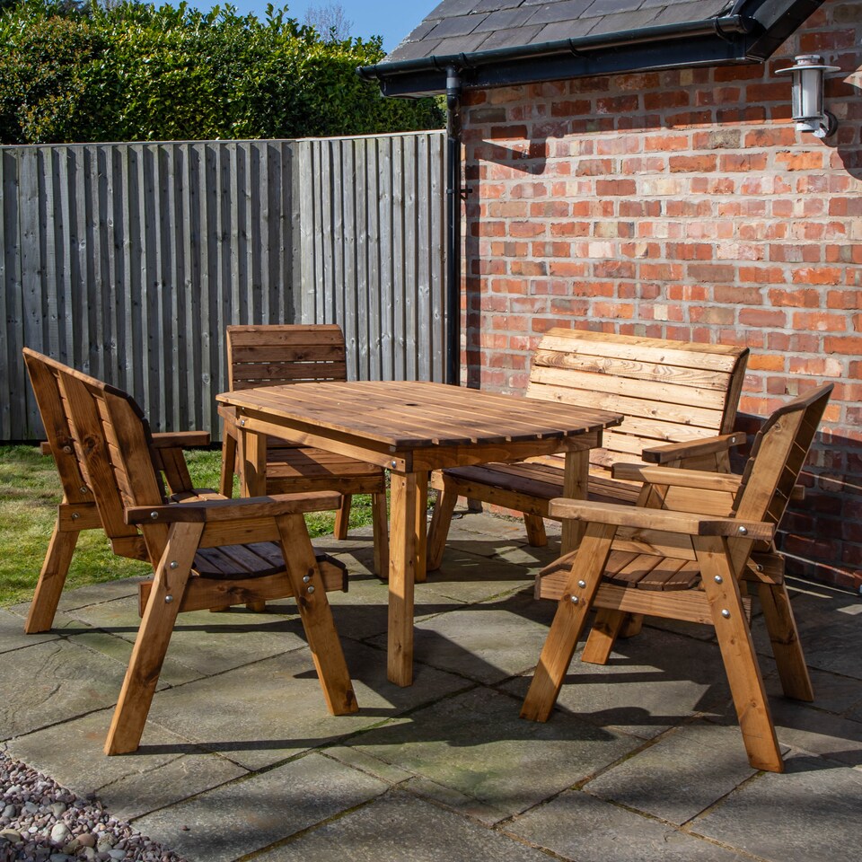 image 1 of Hand Made 6 Seater Rustic Wooden Garden Furniture Table and Bench/Chairs Set