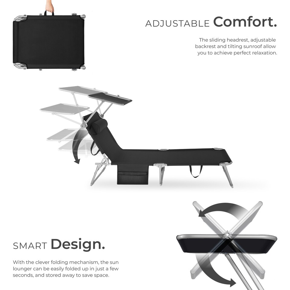 image 1 of Set of 2 Sun Loungers - foldable, adjustable sun canopy | Black | black | 1