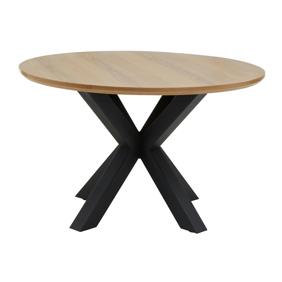 image 1 of Interiors By Premier Contemporary Wood Veneer Top Dining Table With Black Metal Legs, Elegant Dining Table, Sturdy Modern Table Black