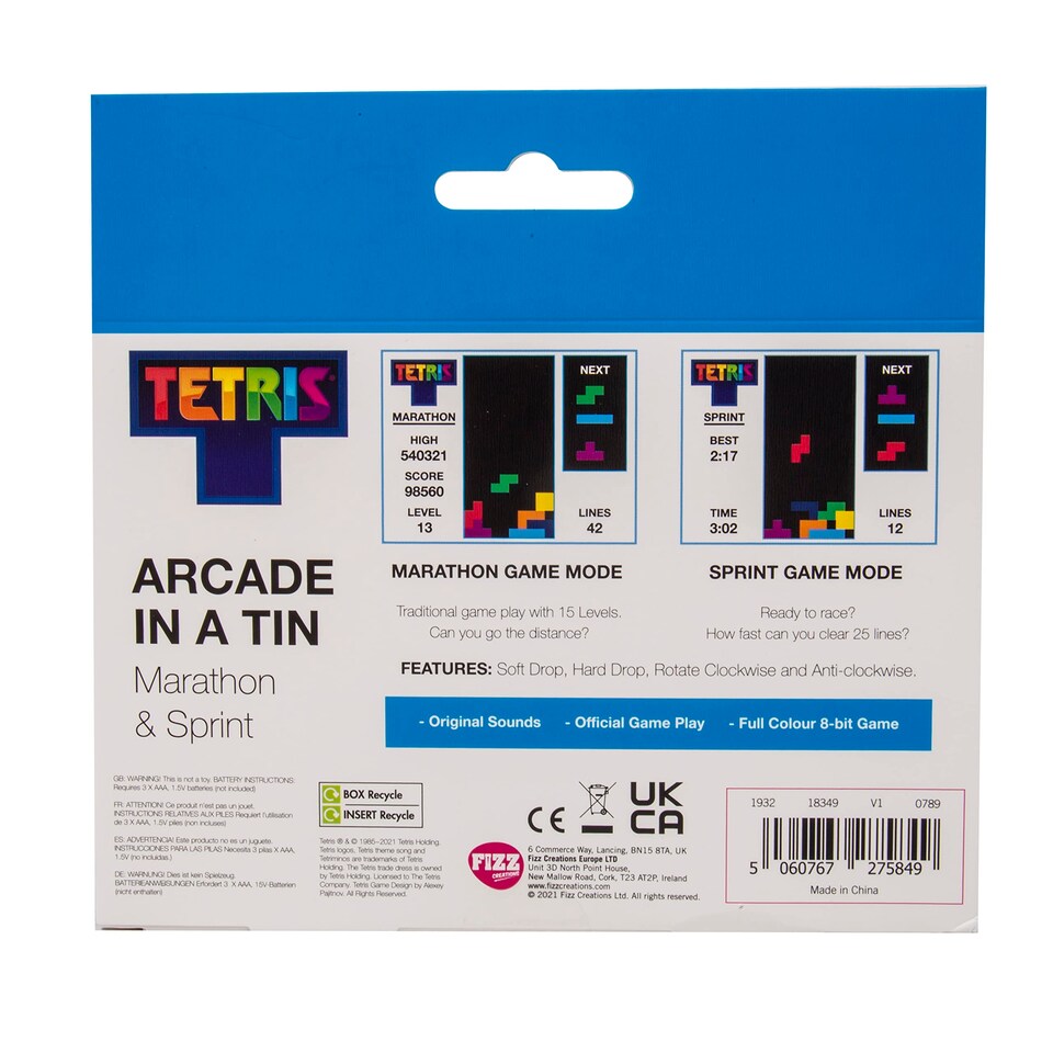 image 1 of Tetris Arcade in a Tin Colour Handheld Game with 2.4" Screen