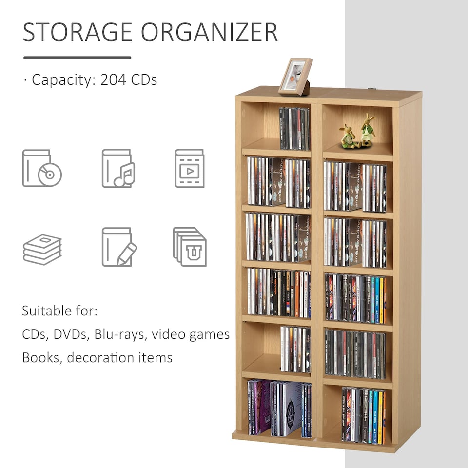 image 1 of HOMCOM Set of 2 CD Storage Units with Adjustable Shelves Natural Wood Colour