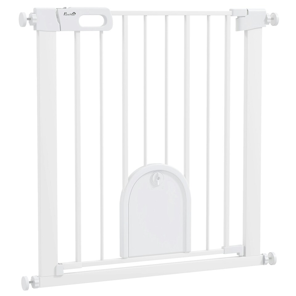 image 1 of PawHut 75-82 cm Pet Safety Gate Pressure Fit Stair w/ Small Door Double Locking
