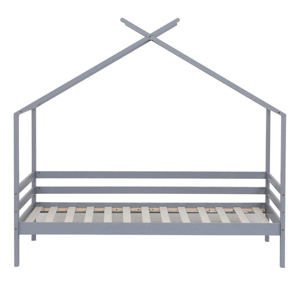 image 1 of Teddy Kids Childrens Grey Wooden House Treehouse Single Bed Frame (Single) | Grey | Grey | Single